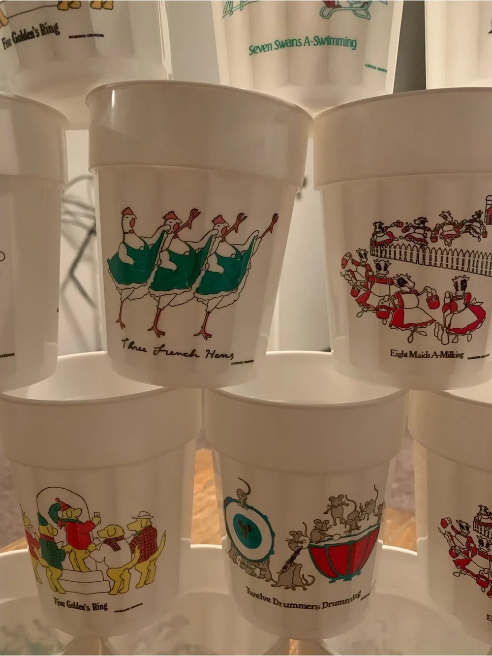 Vintage 12 Days of Christmas Humorous Colourful Plastic Caps Carousel Creation